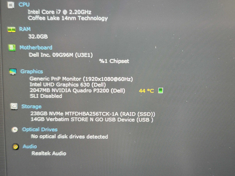 Dell Precision 7730| i7-8750H| 32GB DDR4| Quadro P3200| 256GB SSD NO BATTERY  β Lap200