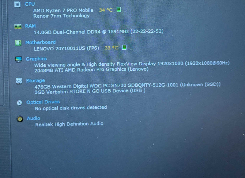 Lenovo ThinkPad P14s AMD Ryzen 7 PRO 4750 Radeon PRO GPU 16GB RAM 512GB SSD Q Lap200