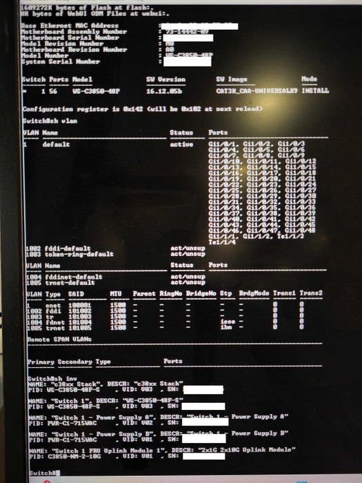 Cisco WS-C3850-48F-S 48 Port GB PoE+ 3850 Switch w/ C3850-NM-2-10G and 2x PSU READ $