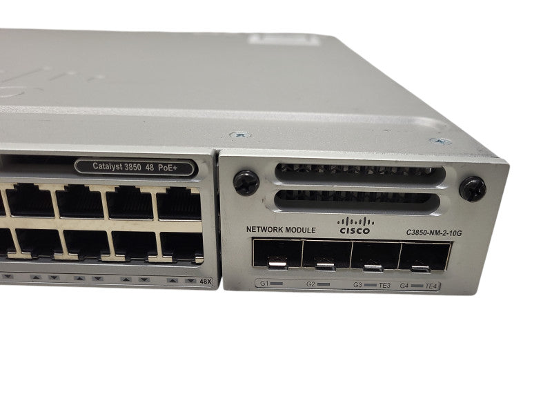 Cisco WS-C3850-48F-S 48 Port GB PoE+ 3850 Switch w/ C3850-NM-2-10G and 2x PSU READ $