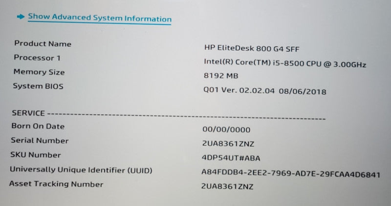 HP EliteDesk 800 G4 SFF Core i5-8500@3.0GHz 8GB RAM NO-HDD/SSD