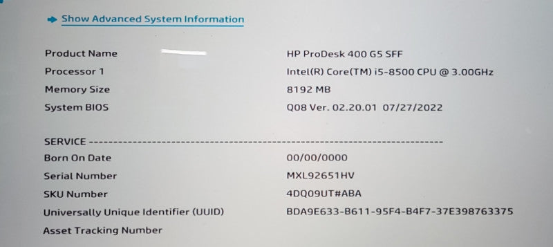 HP ProDesk 400 G5 SFF Desktop i5-8500@3.00GHz 8GB RAM NO-HDD/SSD
