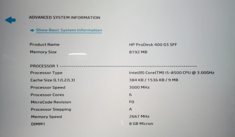 HP ProDesk 400 G5 SFF Desktop i5-8500@3.00GHz 8GB RAM NO-HDD/SSD