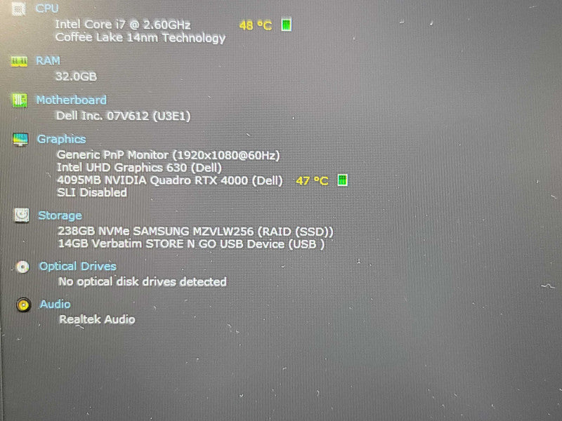 Dell Precision 7740| i7-9750H| 32GB DDR4| RTX 4000| 256GB SSD FOR PARTS Qβ Lap200