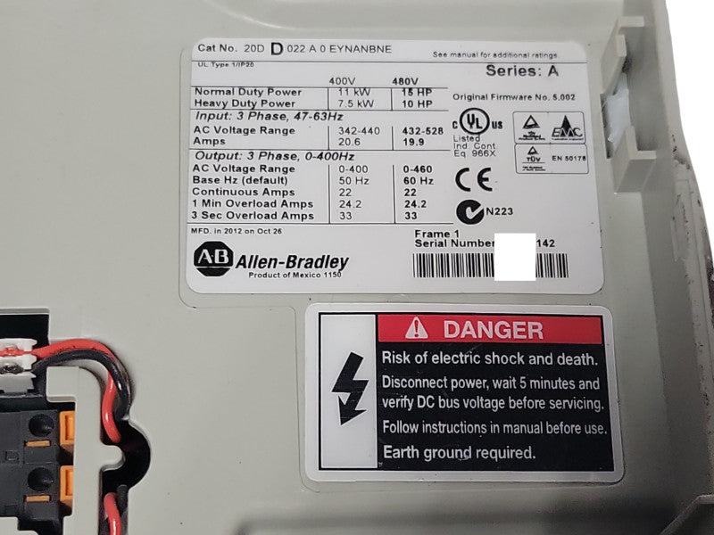 ALLEN BRADLEY 20DD022A0EYNANBNE PowerFlex 700S 15HP 480V AC Drive, READ  _