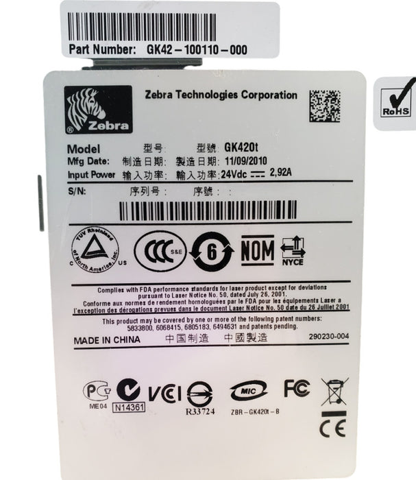 Zebra GK420t Thermal Printer | GK42-102210-000 | Printer Only | *READ*