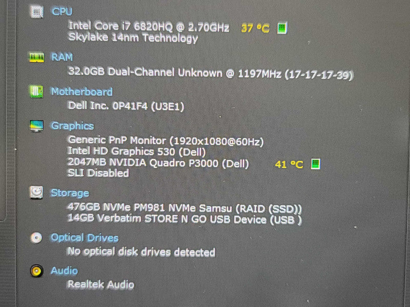 Dell Precision 7720| i7-6820HQ| 32GB DDR4| Quadro P3000| 512GB SSD  β Lap200