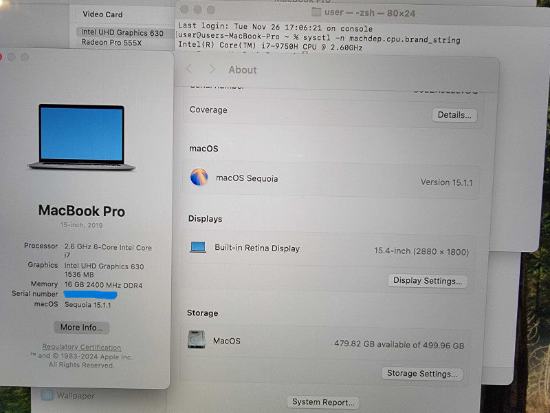 MacBook Pro A1990 15" 2019 | 6-Core i7-9750 @2.6GHz 16GB RAM 512GB SSD - READ