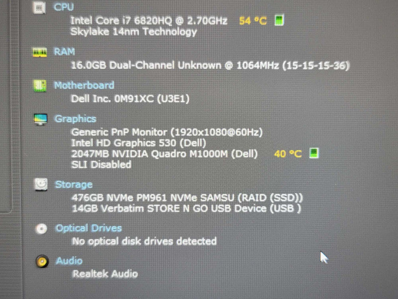 Dell Precision 7520| i7-6820HQ| 16GB DDR4| Quadro M1000| 512GB SSD | NO BAT β BudLap