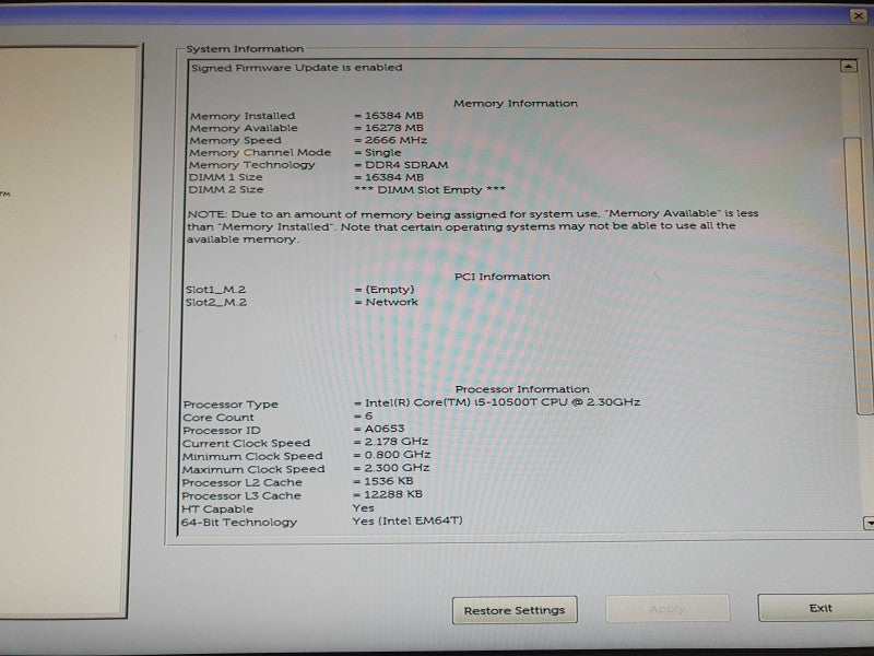 Dell OptiPlex 3080 Micro Intel i5 - 10500T CPU @ 2.30GB 16GB DDR4 Ram