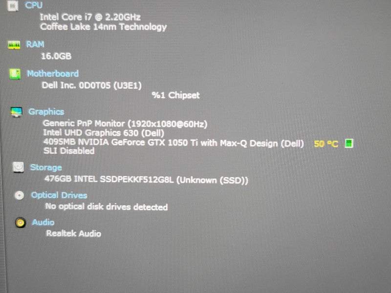 Dell XPS 15 9570| i7-8750| 16GB DDR4| GTX 1050 Ti| 512GB SSD β Lap200