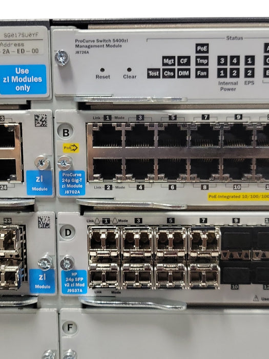 HP ProCurve Switch 5406zl J8697A PoE w/ 2x J8702A, 1x J9537A 1x J8706A 2x PSU Q_