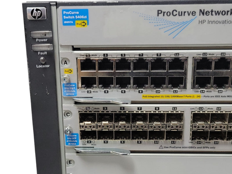 HP ProCurve Switch 5406zl J8697A PoE w/ 2x J8702A, 1x J9537A 1x J8706A 2x PSU Q_