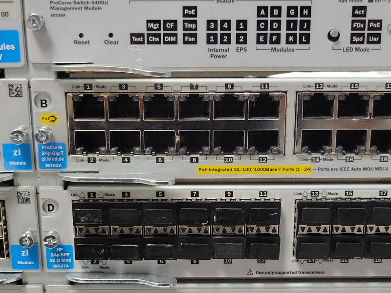 HP ProCurve Switch 5406zl J8697A PoE w/ 2x J8702A, 1x J9537A 1x J8706A 2x PSU Q_