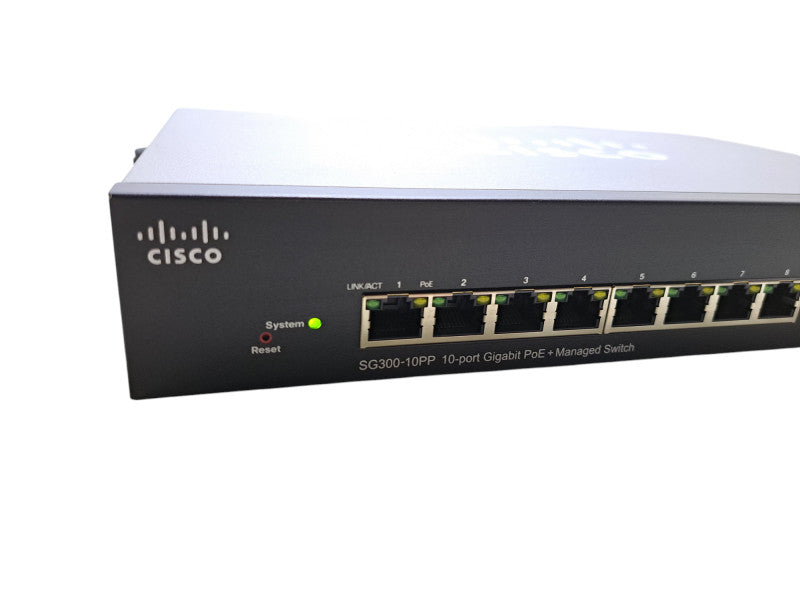 Cisco SG300-10PP-K9 | 10-Port Gigabit PoE+ Managed Switch w/ Power Adapter