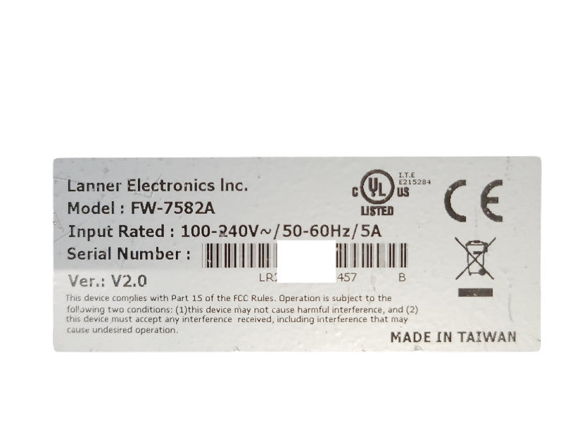 LANNER ELECTRONICS FW-7582A Network Appliance, No HDD, READ _