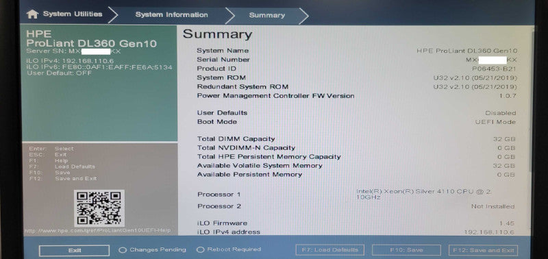 HP DL360 Gen10 1U, 1x Xeon Silver 4110 2.10GHz, 32GB, P408i-a SR G10, 8x 2.5" _