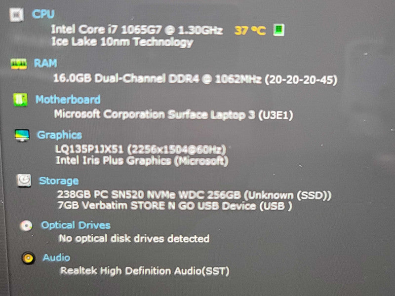 Microsoft Surface Laptop 3 | i7-1065G7| 16GB RAM| 256GB SSD FOR PARTS/REPAIR  β Lap200