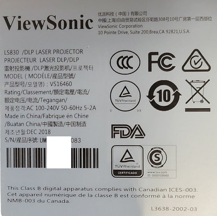 ViewSonic LS830 Full HD Ultra-Short Throw 4500 Lumen Laser DLP Projector _