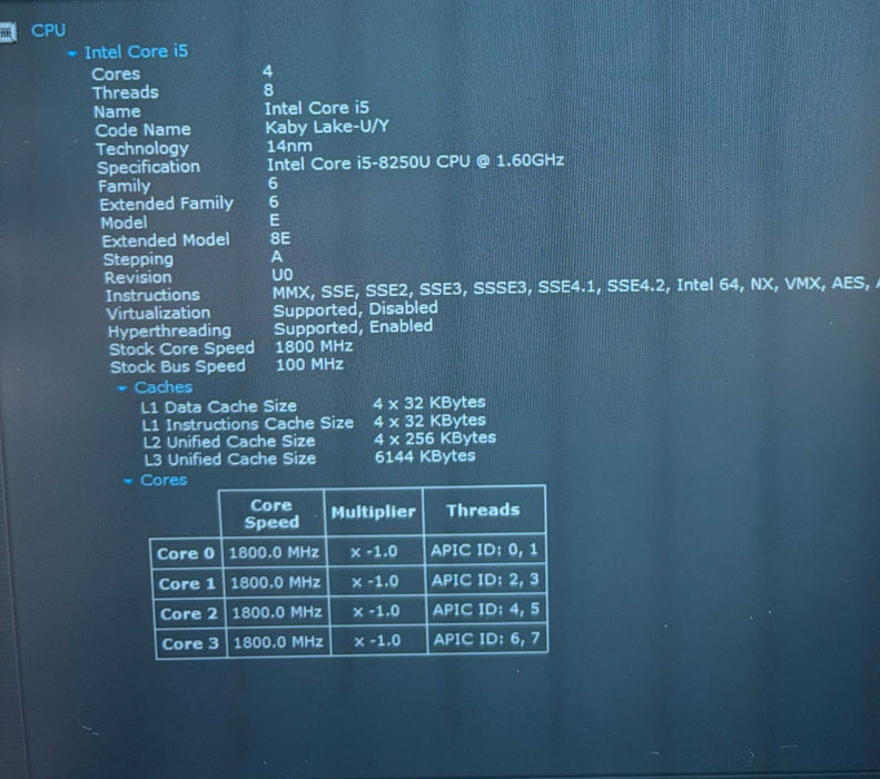 Lenovo ThinkPad X1 Carbon i5-8250U@1.6GHz 8GB RAM 256GB NVMe SSD Q Lap200