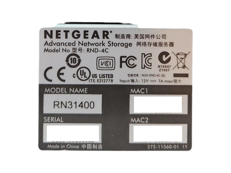 Netgear RN31400 4-Bays Advanced Network Storage, 4x 1TB HDDs, No AC Adapter