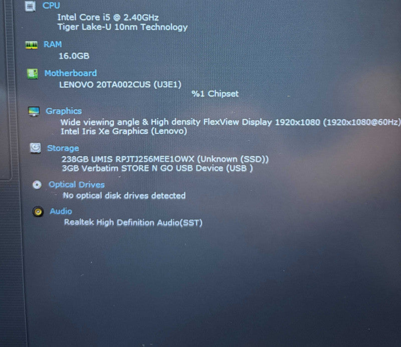 Lenovo ThinkPad E14 Intel Core i5-1135G7@2.4GHz 16GB DDR4 RAM 256GB NVMe SSD  Lap200