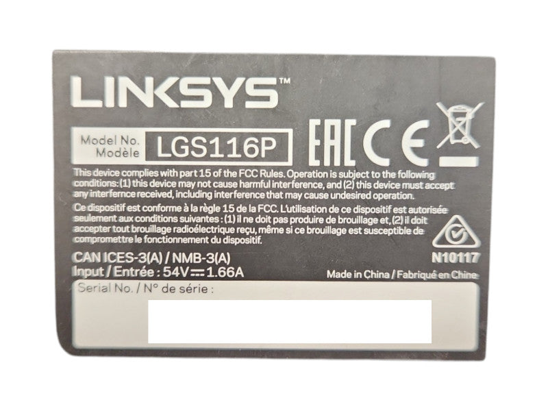 Linksys LGS116P 16 Port Gigabit PoE Network Switch Q
