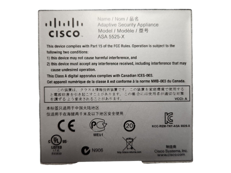 Cisco ASA-5525-X Adaptive Security Appliance ASA5525 Premium License, NO HDD