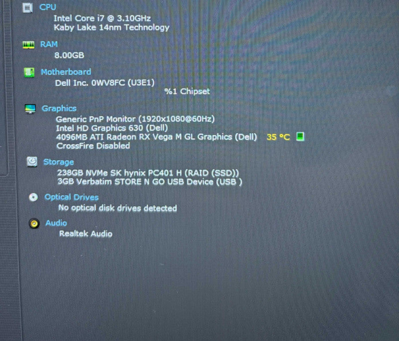 Dell XPS 15 9575 TOUCH i5-8705G Radeon RX Vega M GL 4GB GPU 8GB 256SSD READ  Lap200