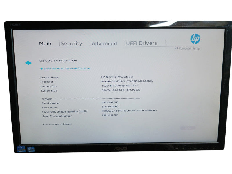 HP Z2 SFF G4 Workstation Intel i7-9700 16GB RAM