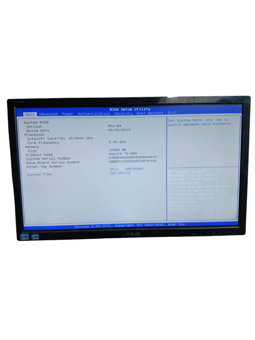 Acer Aspire TC-885 Intel i5-9400 2.90GHz 16GB RAM Tower
