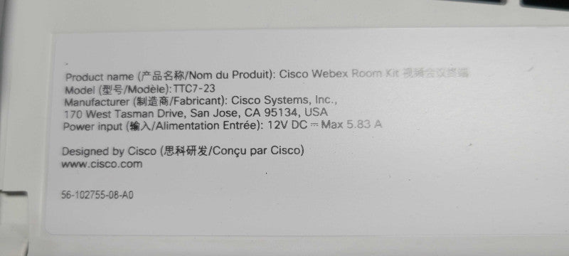 Cisco CS-KIT-S-UNIT Webex Conference Room Camera TTC7-23, READ _
