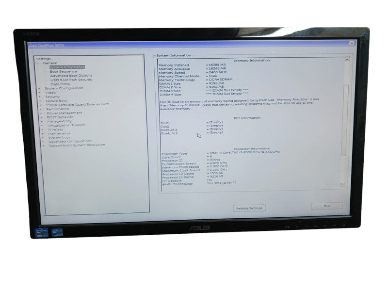 Dell Optiplex 5070 SFF Intel i5-9500 3.0GHz 16GB DDR4