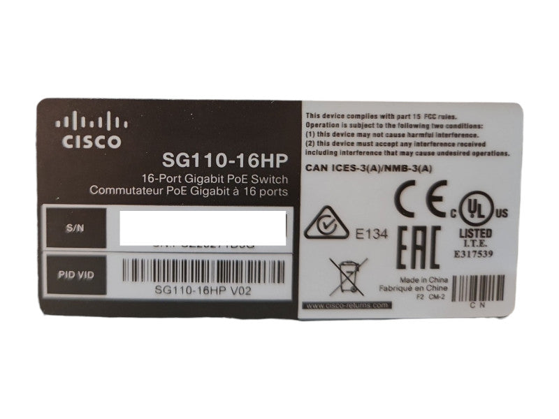 Cisco SG110-16HP 16-Port Gigabit PoE Unmanaged Switch