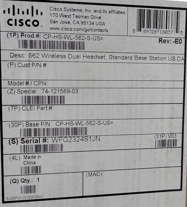 NEW Open-Box Cisco 562 Wireless Dual On-Ear Headset CP-HS-WL-562-S-US w/Base Q_