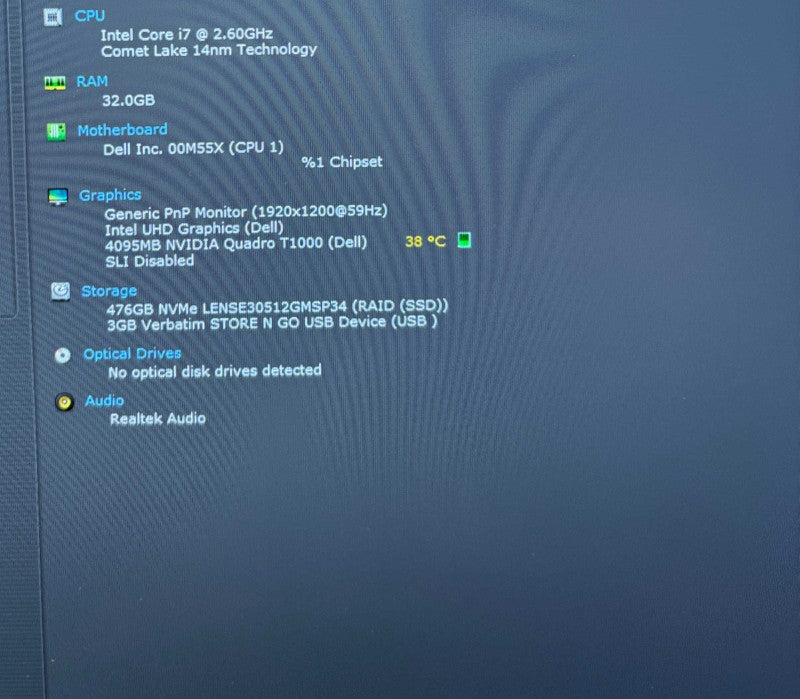 Dell Precision 5550 i7-10750H QUADRO T1000 32GB RAM 512SSD No Power Adapter   Lap200
