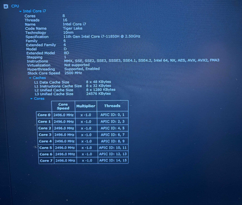 Dell Precision 7650 i7-11850H NVIDIA T1200 GPU 32GB RAM 512SSD READ!  Lap200