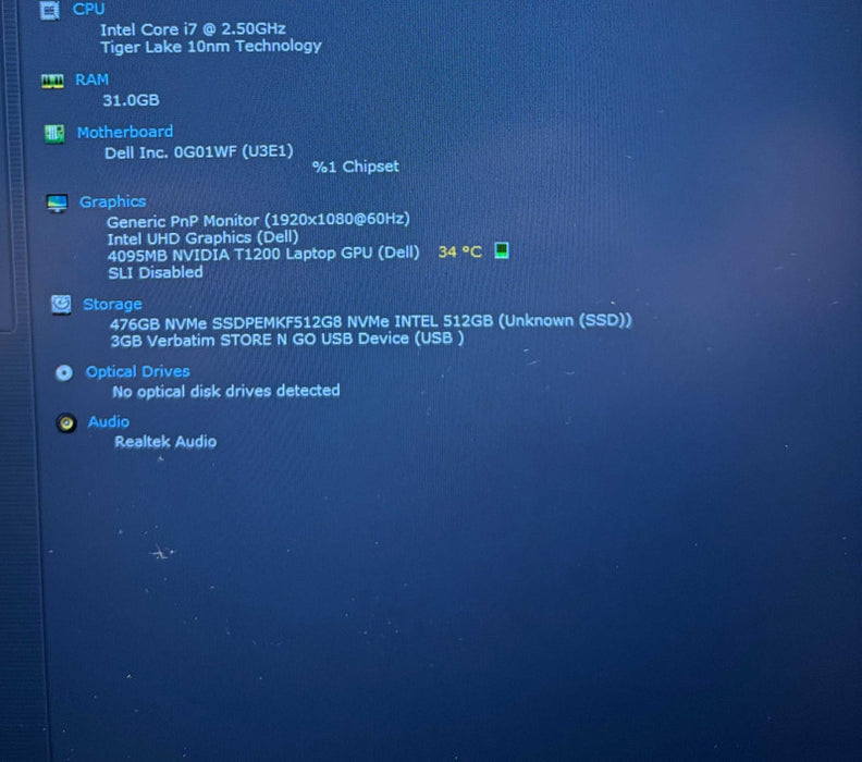 Dell Precision 7650 i7-11850H NVIDIA T1200 GPU 32GB RAM 512SSD READ!  Lap200