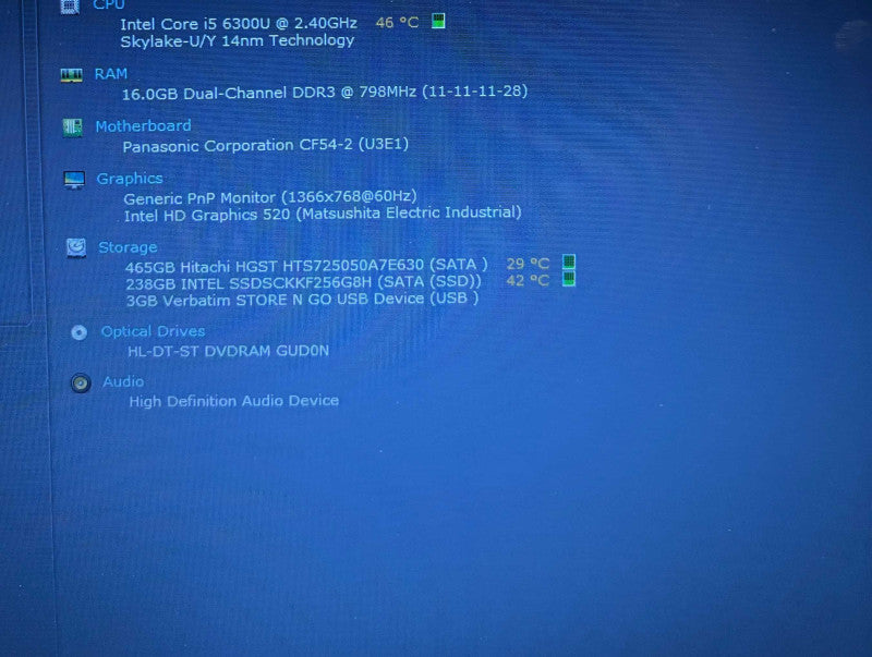 Panasonic ToughBook CF-54 i5-6300U 16GB RAM 256GB SSD 15210Hrs.