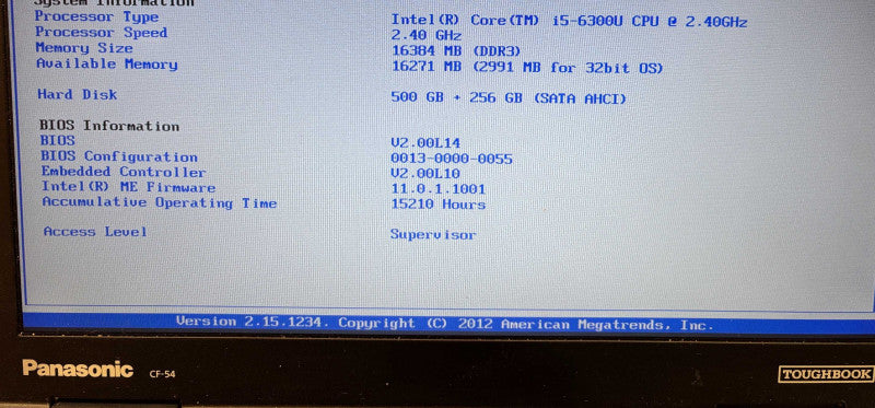 Panasonic ToughBook CF-54 i5-6300U 16GB RAM 256GB SSD 15210Hrs.