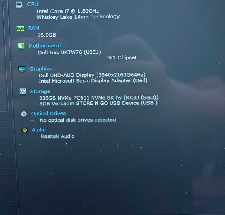 Dell XPS 13 9380 4K TOUCH i7-8565U@1.8GHz 16GB RAM 256GB SSD  Lap200