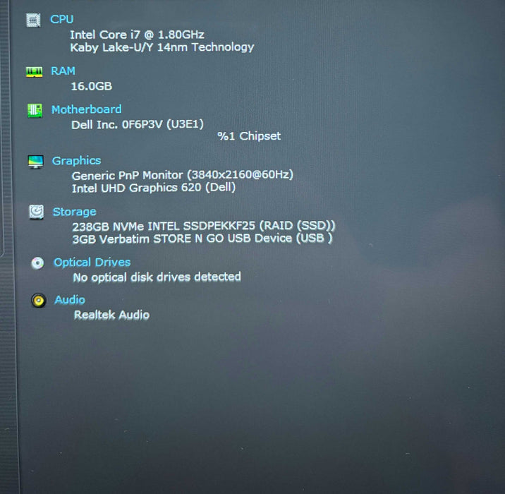 Dell XPS 9370 4K TOUCH i7-8550U@1.8GHz 16GB RAM 256GB SSD READ  Lap200