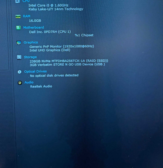 Dell Latitude 3510 Intel Core i5-10210U@1.6GHz 16GB RAM 256GB NVMe SSD Q Lap200