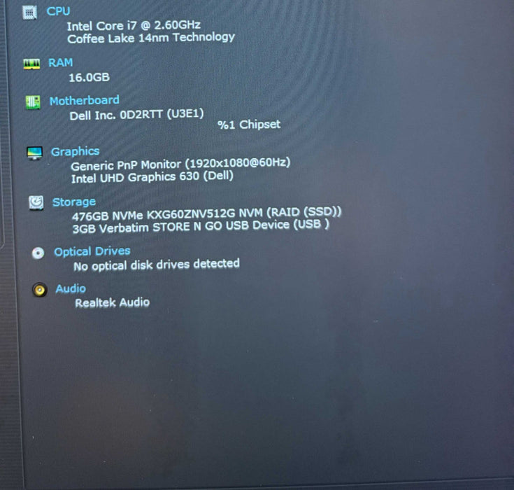 Dell Latitude 5401 Intel Core i7-9850H@2.6GHz 16GB DDR4 RAM 512GB NVMe SSD  Lap200