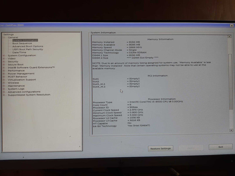 Dell OptiPlex 3060 SFF i5-8500 3.00GHz 8GB DDR4 RAM, NO  HDD/SSD/M.2 Q