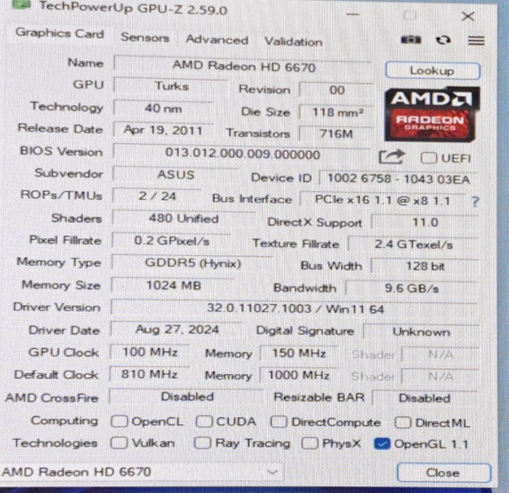 AMD Radeon HD 6670 1GB GDDR5, DVI-I, HDMI, DisplayPort | On Board Power!