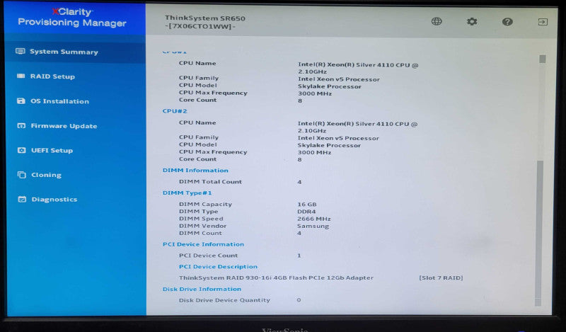 Lenovo ThinkSystem SR650, 2x Silver 4110 2.10GHz, 64GB, 930-16i 4GB, 4x 900GB _