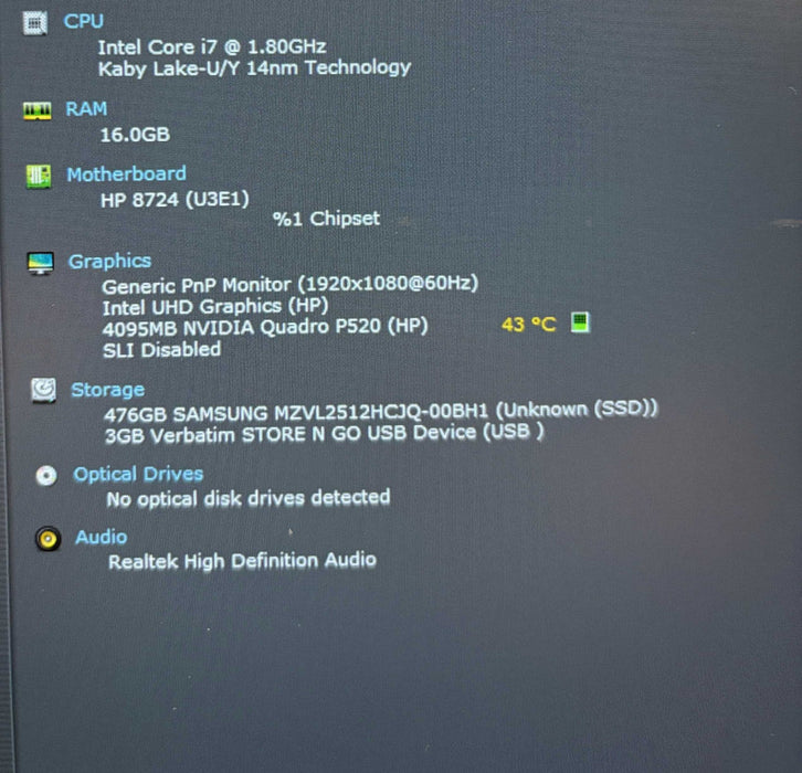 HP ZBook Firefly 14 G7 i7-10510U QUADRO P520 4GB GPU 16GB 512SSD READ! Q Lap200