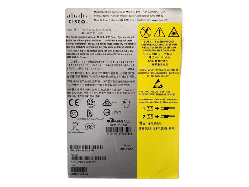 Cisco N3K-C3064PQ-10GX Nexus 3064 48x SFP+ Switch w/ 2x PSU