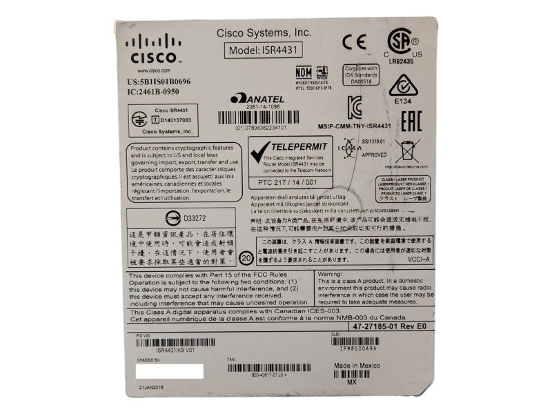 Cisco 4300 Series ISR4331/K9 ISR 4331 Services Router w/ NIM-SSD Module